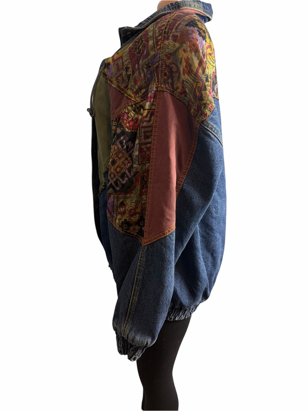 Vintage Weathered Blues Denim Jacket tapestry Patchwork - Picture 9 of 11